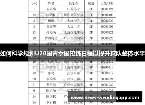 如何科学规划U20国青泰国拉练日程以提升球队整体水平
