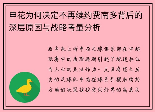 申花为何决定不再续约费南多背后的深层原因与战略考量分析