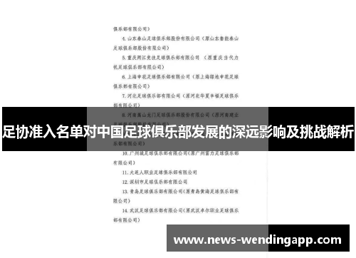 足协准入名单对中国足球俱乐部发展的深远影响及挑战解析